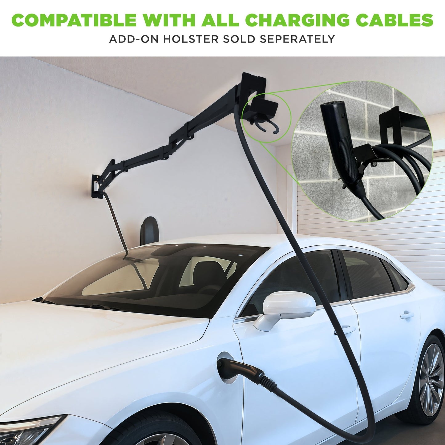 EV Hover v4 - Electric Vehicle Cable Management System (Up to 9 1/4 ft with the extender) EVH - V4 - 9FT - WHT - J1772
