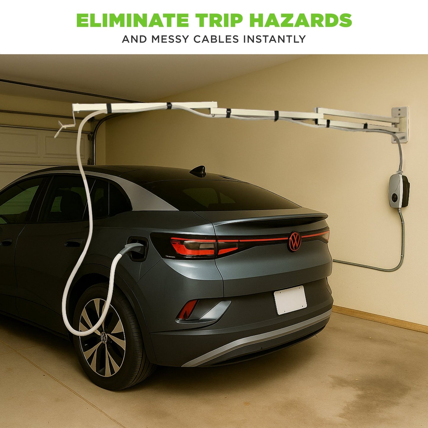 EV Hover v4 - Electric Vehicle Cable Management System (Up to 9 1/4 ft with the extender) EVH - V4 - 9FT - WHT - J1772