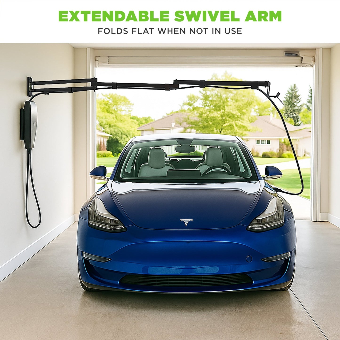EV Hover v4 - Electric Vehicle Cable Management System (Up to 9 1/4 ft with the extender) EVH - V4 - 9FT - WHT - J1772