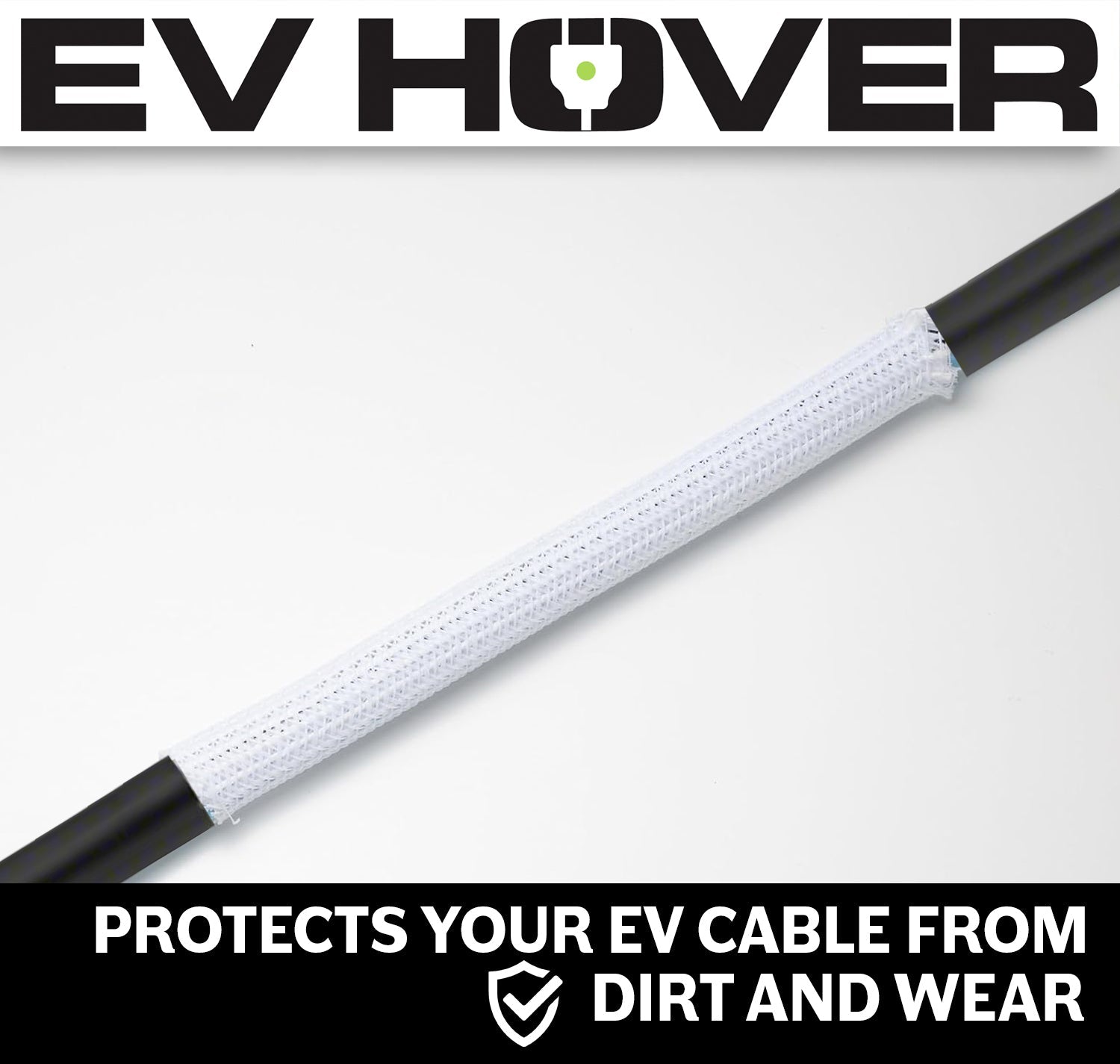 White Braided Cable Wrap Sleeve Protector - Self - Wrapping, Split Wire Loom for EV Charging Cables EVH - CBLWRP - 236in - WHT