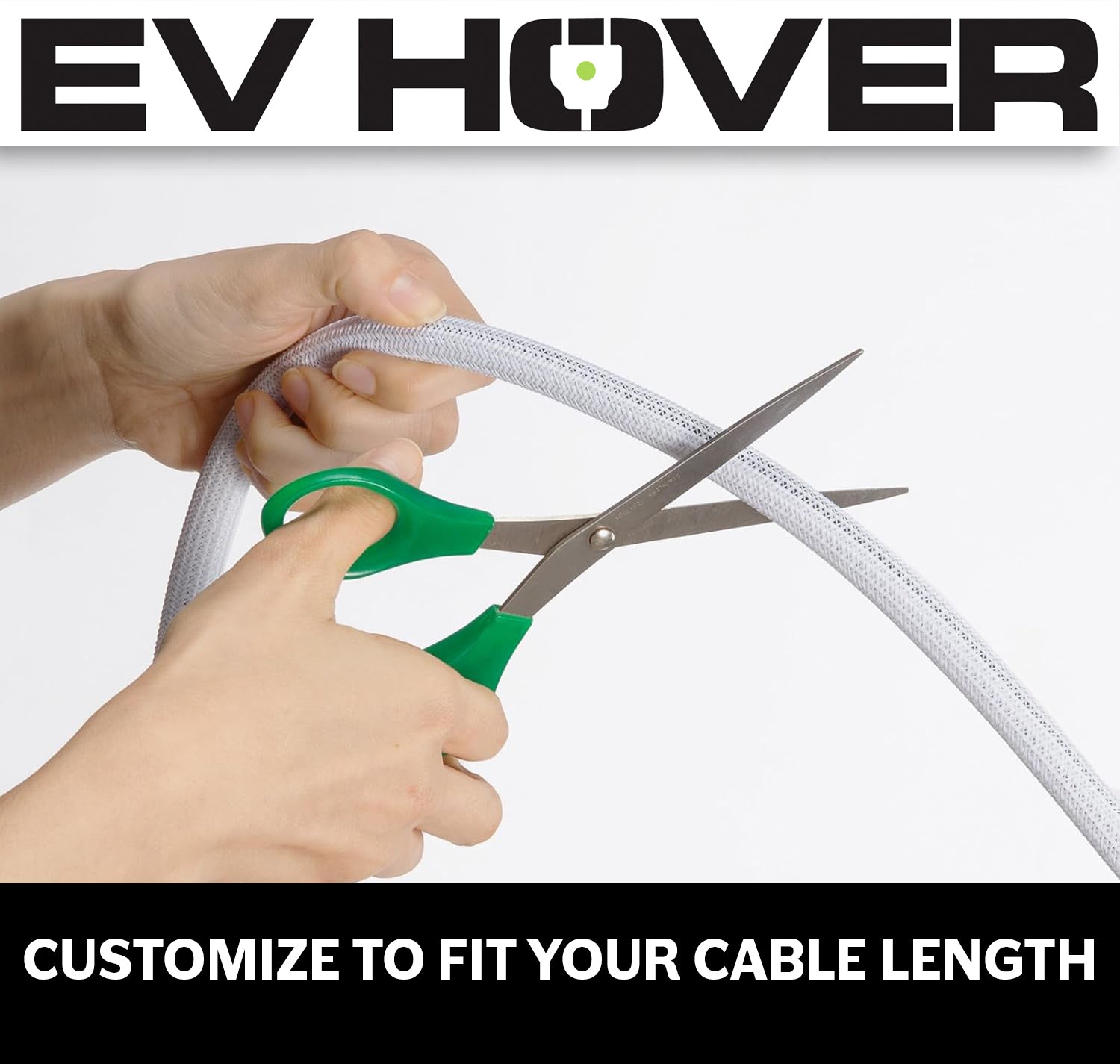 White Braided Cable Wrap Sleeve Protector - Self - Wrapping, Split Wire Loom for EV Charging Cables EVH - CBLWRP - 236in - WHT