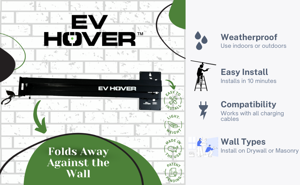 EV Hover v4 - Electric Vehicle Cable Management System (Up to 9 1/4 ft with the extender)