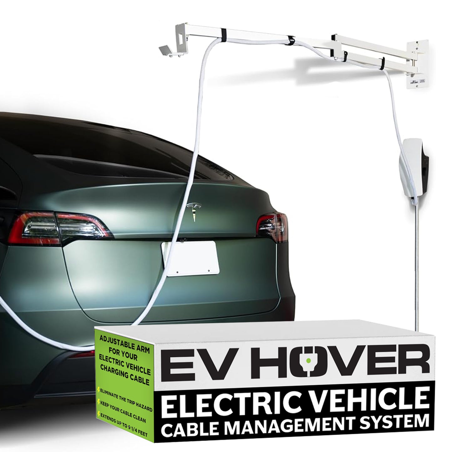 EV Hover v4 - Electric Vehicle Cable Management System (Up to 9 1/4 ft with the extender)