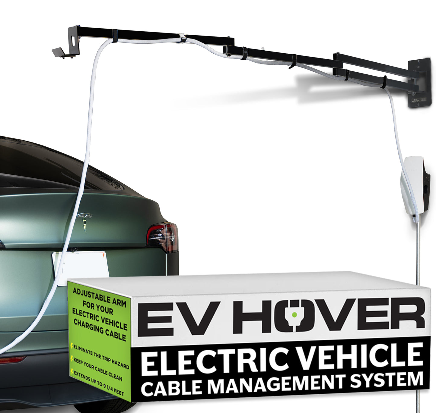 EV Hover v4 - Electric Vehicle Cable Management System (Up to 9 1/4 ft with the extender)