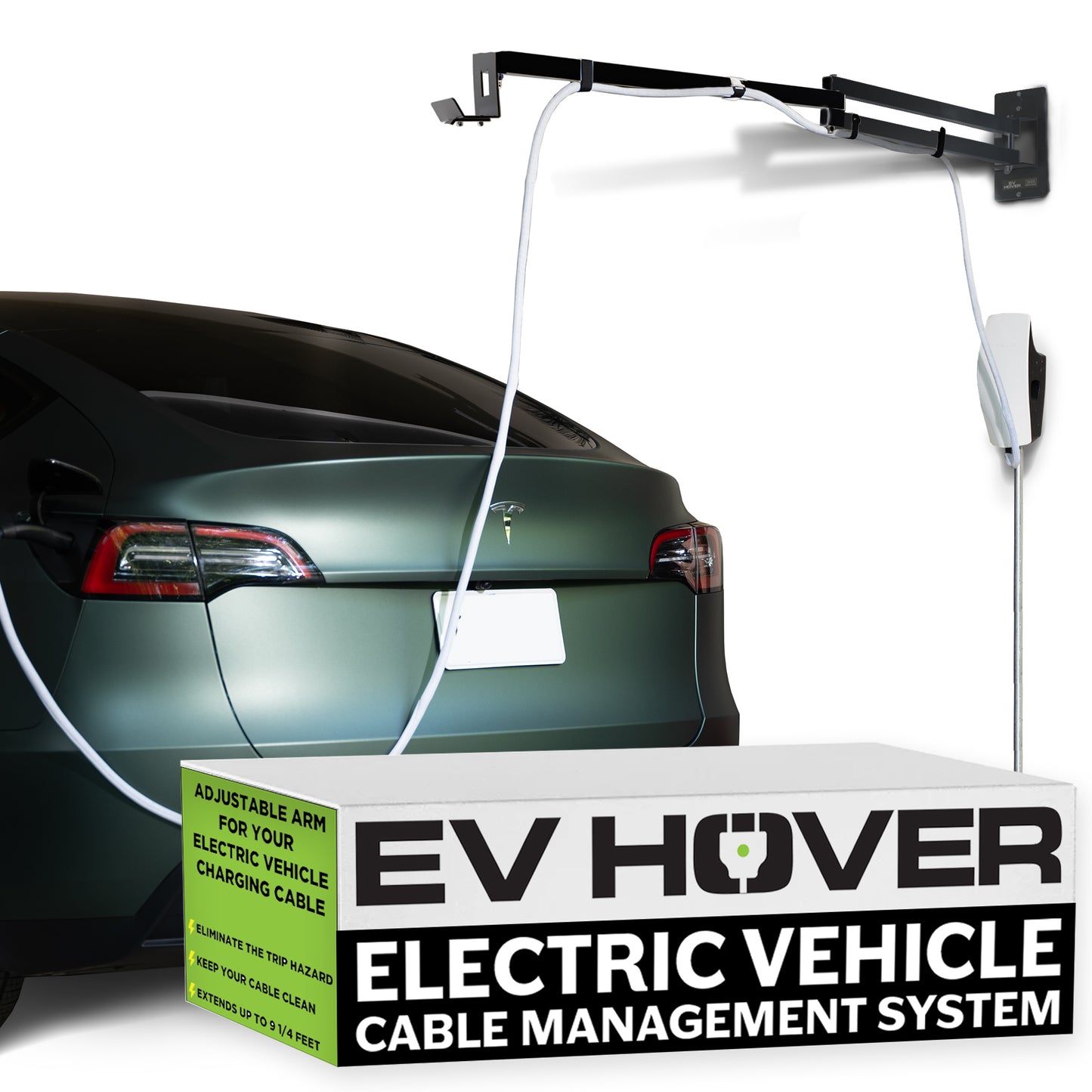 EV Hover v4 - Electric Vehicle Cable Management System (Up to 9 1/4 ft with the extender)