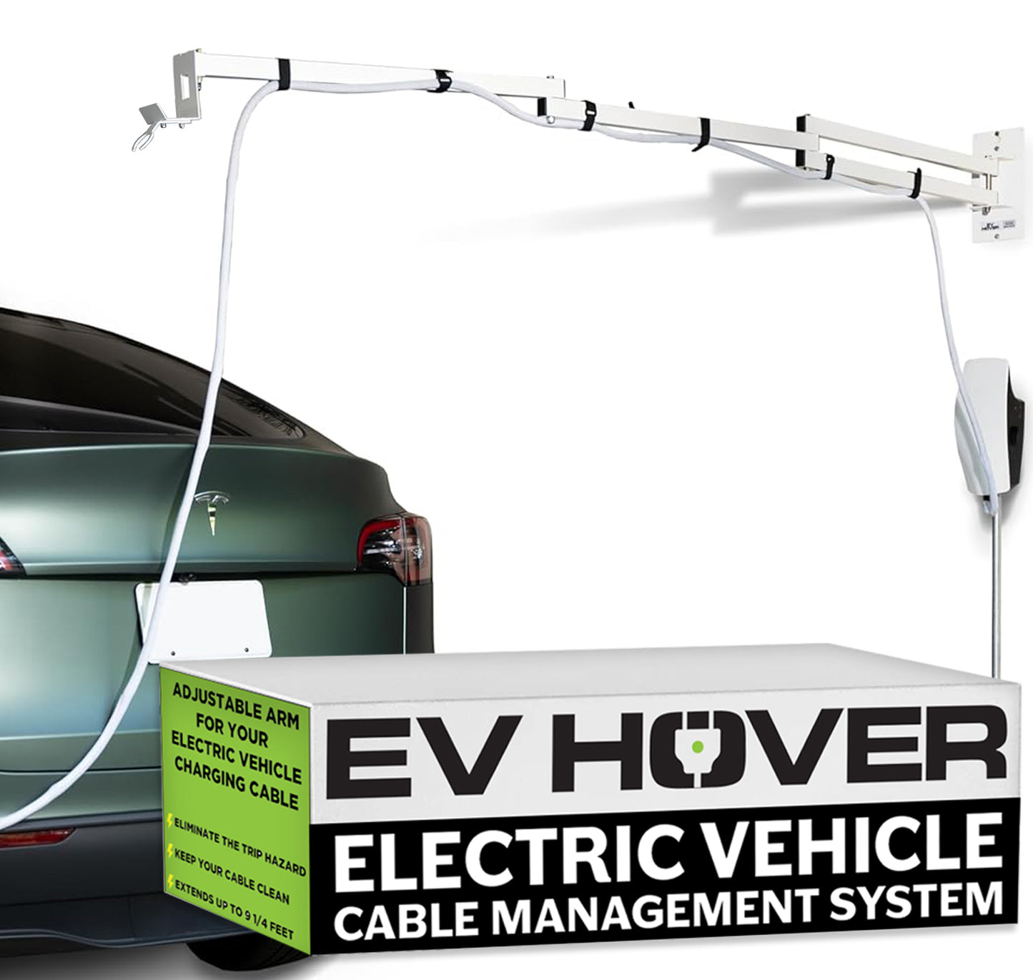 EV Hover v4 - Electric Vehicle Cable Management System (Up to 9 1/4 ft with the extender)