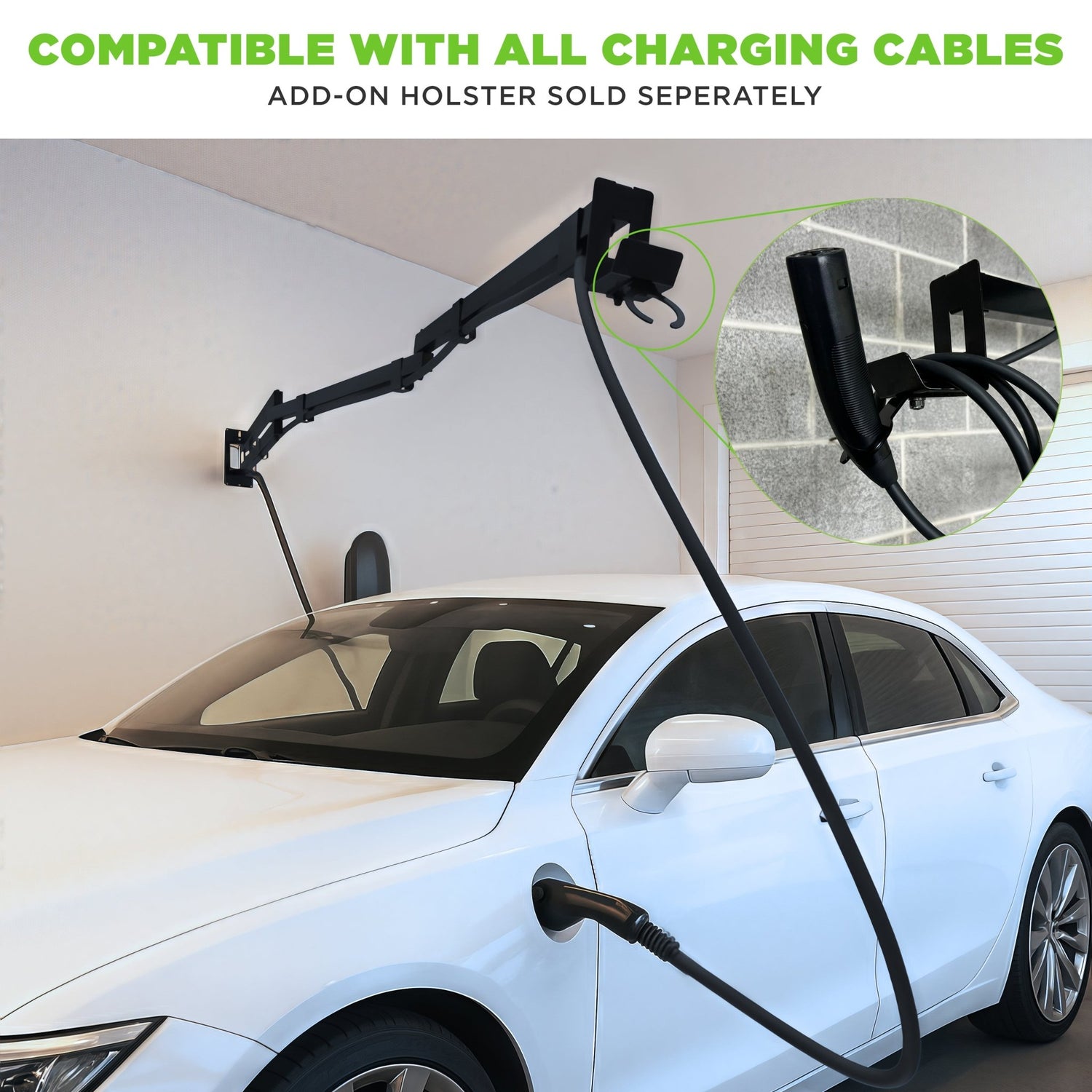 EV Hover v4 - Electric Vehicle Cable Management System (Up to 9 1/4 ft with the extender) EVH - V4 - 9FT - WHT - J1772