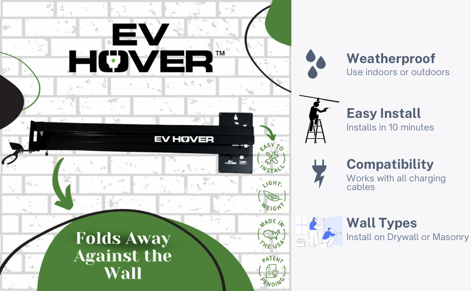 EV Hover v4 - Electric Vehicle Cable Management System (Up to 9 1/4 ft with the extender) EVH - V4 - 9FT - WHT - TES