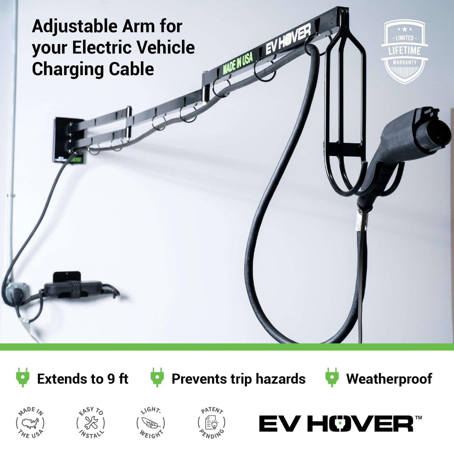 Adjustable arm for your electric vehicle charging cable
