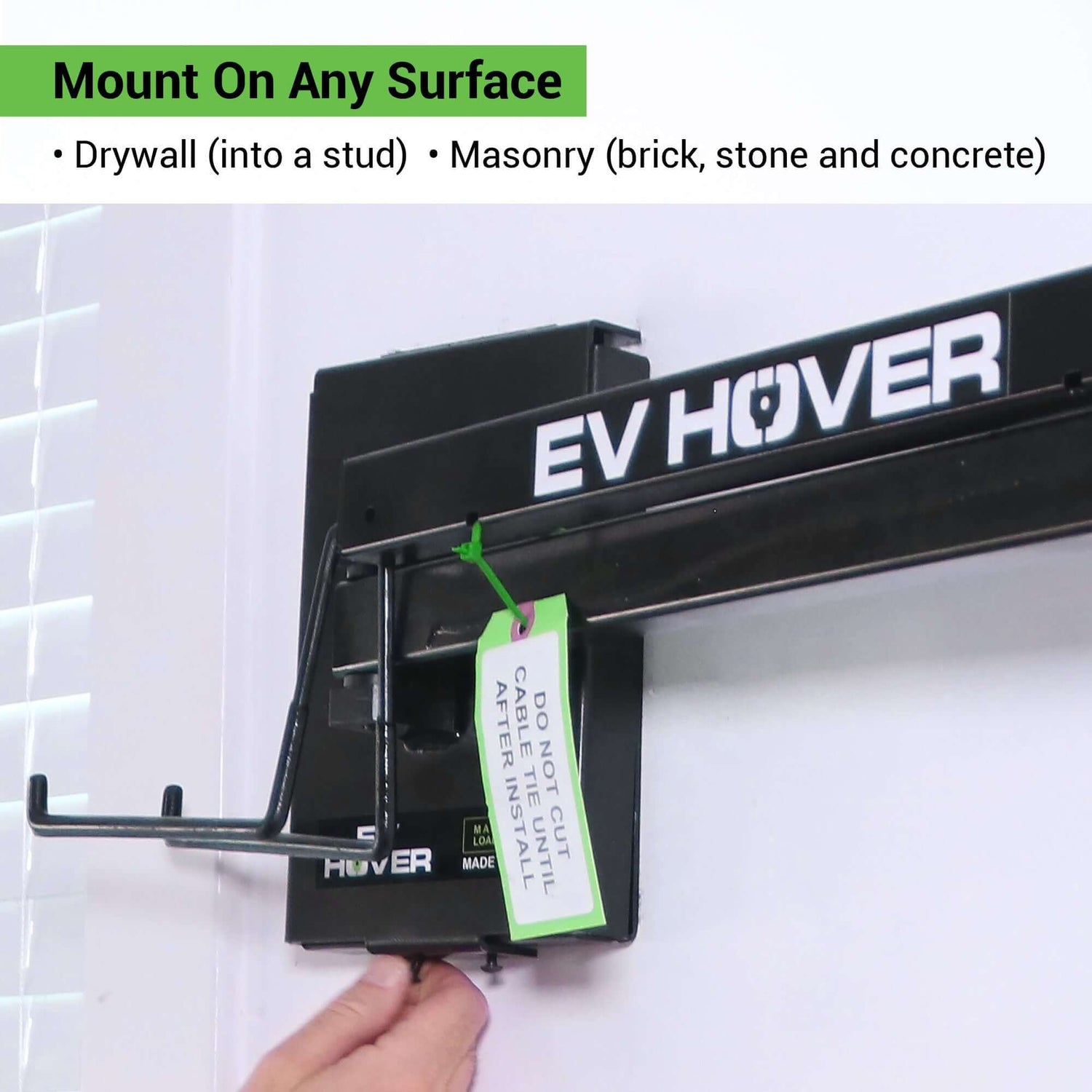 EV Hover - Mount On Any Surface: Drywall (into a stud) or Masonry (brick, stone and concrete)